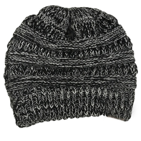 Youth Black Variegated Knit Ponytail Beanie - Picture 1 of 2